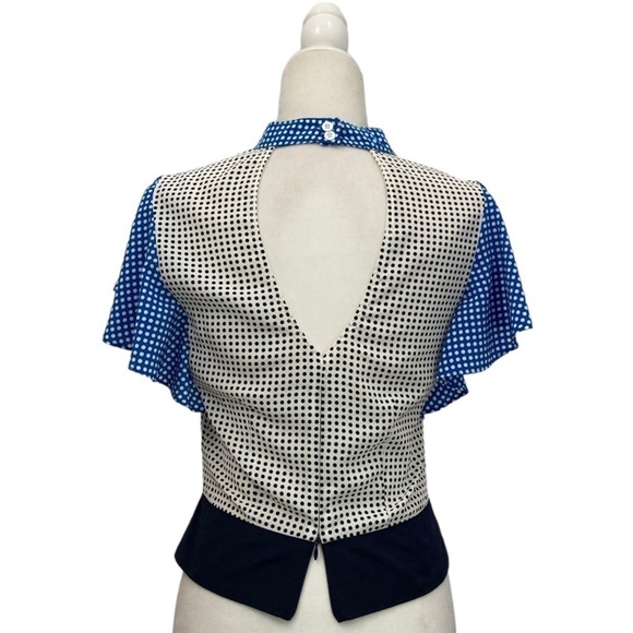 Katherine Kidd Polka Dot Flutter Sleeve Open back Blouse Top - Picture 5 of 13